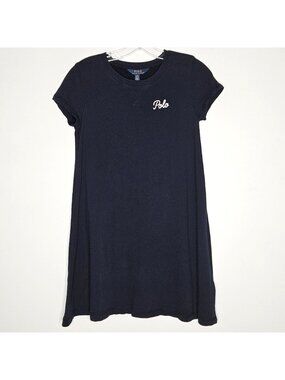 Polo Ralph Lauren Dress Girls Large 12 14 Blue French Terry Chain Stitched Logo
